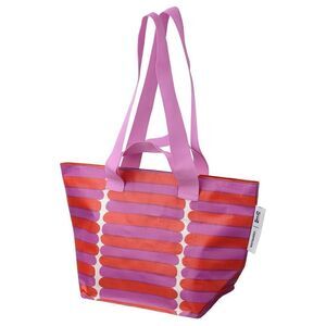 Ikea Bastua Striped Zipper Top Shopping Tote Bag Pink Red